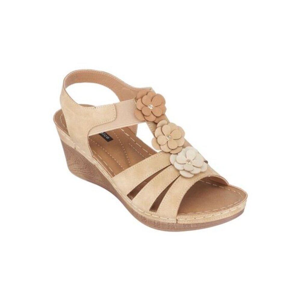 Good Choice Beige Floral Wedge Sandals - Size 9.5 NWT